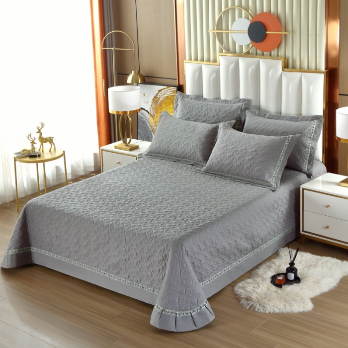 91家纺网 家纺一手货源 找家纺 OL家纺 2022新款纯色全棉夹棉床盖单件三件套 深灰