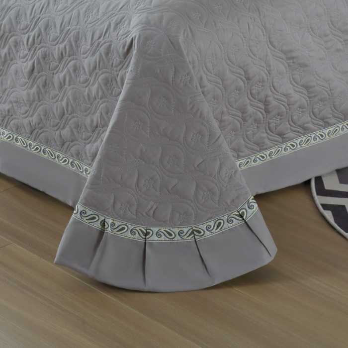 91家纺网 家纺一手货源 找家纺 OL家纺 2022新款纯色全棉夹棉床盖单件三件套 深灰