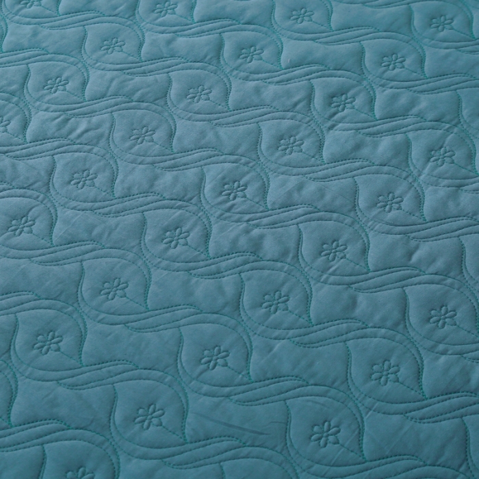 91家纺网 家纺一手货源 找家纺 OL家纺 2022新款纯色全棉夹棉床盖单件三件套 深蓝