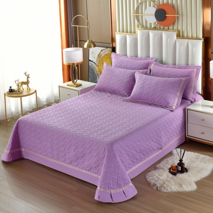 91家纺网 家纺一手货源 找家纺 OL家纺 2022新款纯色全棉夹棉床盖单件三件套 深紫