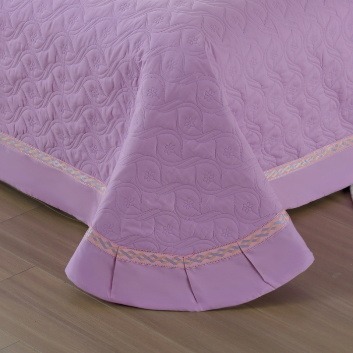 91家纺网 家纺一手货源 找家纺 OL家纺 2022新款纯色全棉夹棉床盖单件三件套 深紫