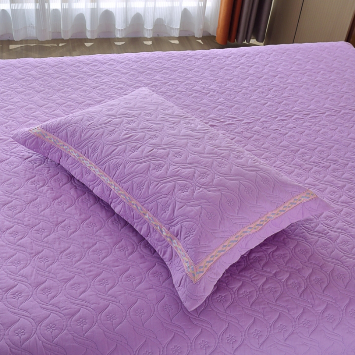 91家纺网 家纺一手货源 找家纺 OL家纺 2022新款纯色全棉夹棉床盖单件三件套 深紫