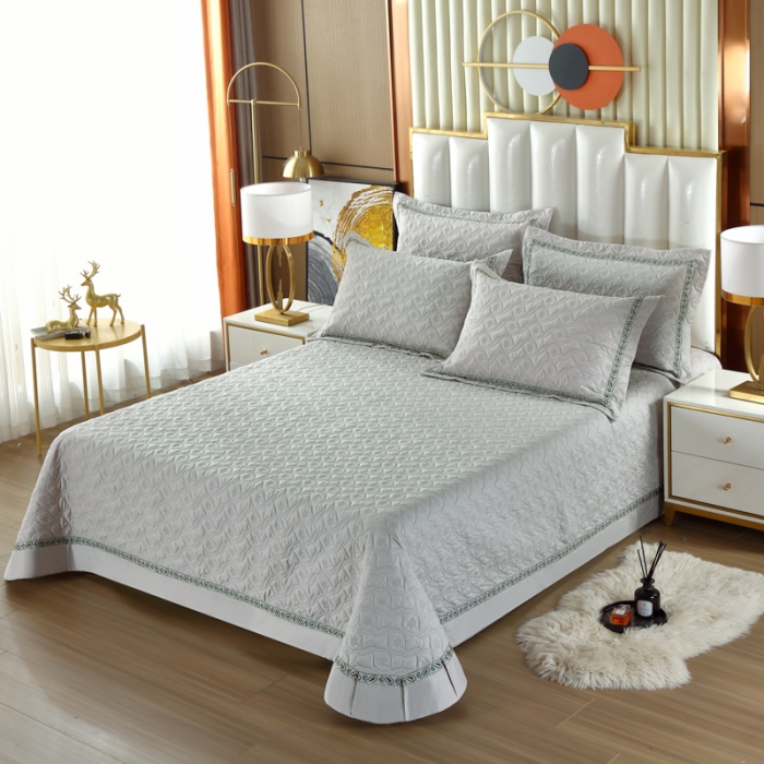 91家纺网 家纺一手货源 找家纺 OL家纺 2022新款纯色全棉夹棉床盖单件三件套 银灰