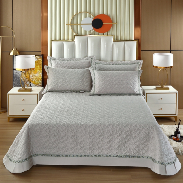 91家纺网 家纺一手货源 找家纺 OL家纺 2022新款纯色全棉夹棉床盖单件三件套 银灰