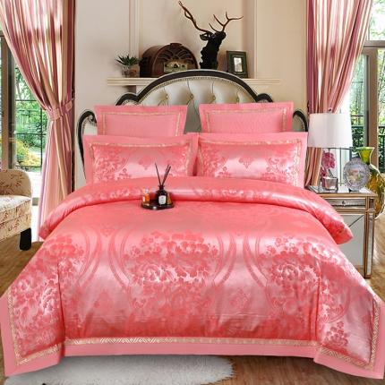 91家纺网 家纺一手货源 找家纺 OL家纺 新款色织欧式丝加棉大提花床裙夹棉四面围布四件套 花开富贵-橡皮红