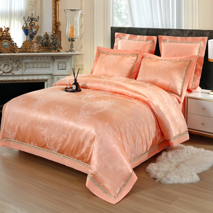 91家纺网 家纺一手货源 找家纺 OL家纺 新款色织欧式丝加棉大提花床裙夹棉四面围布四件套 淡雅如心-象牙玉