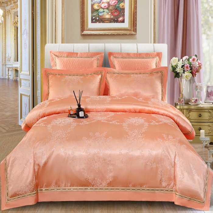 91家纺网 家纺一手货源 找家纺 OL家纺 新款色织欧式丝加棉大提花床裙夹棉四面围布四件套 淡雅如心-象牙玉