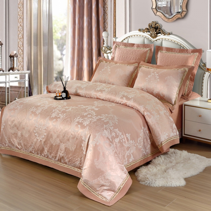 91家纺网 家纺一手货源 找家纺 OL家纺 新款色织欧式丝加棉大提花床裙夹棉四面围布四件套 繁华盛典-米驼