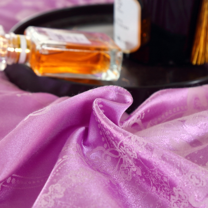 91家纺网 家纺一手货源 找家纺 OL家纺 新款色织欧式丝加棉大提花床裙夹棉四面围布四件套 国色芳华-雪青