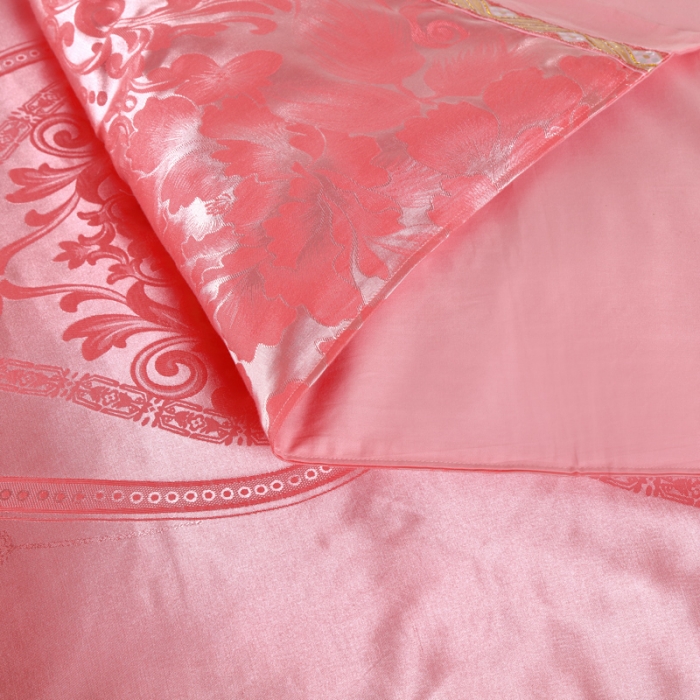 91家纺网 家纺一手货源 找家纺 OL家纺 新款色织欧式丝加棉大提花床裙夹棉四面围布四件套 花开富贵-橡皮红