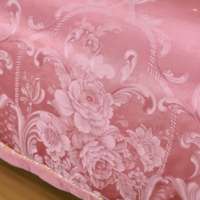 91家纺网 家纺一手货源 找家纺 OL家纺 新款色织欧式丝加棉大提花床裙夹棉四面围布四件套 华贵倾城-豆沙粉