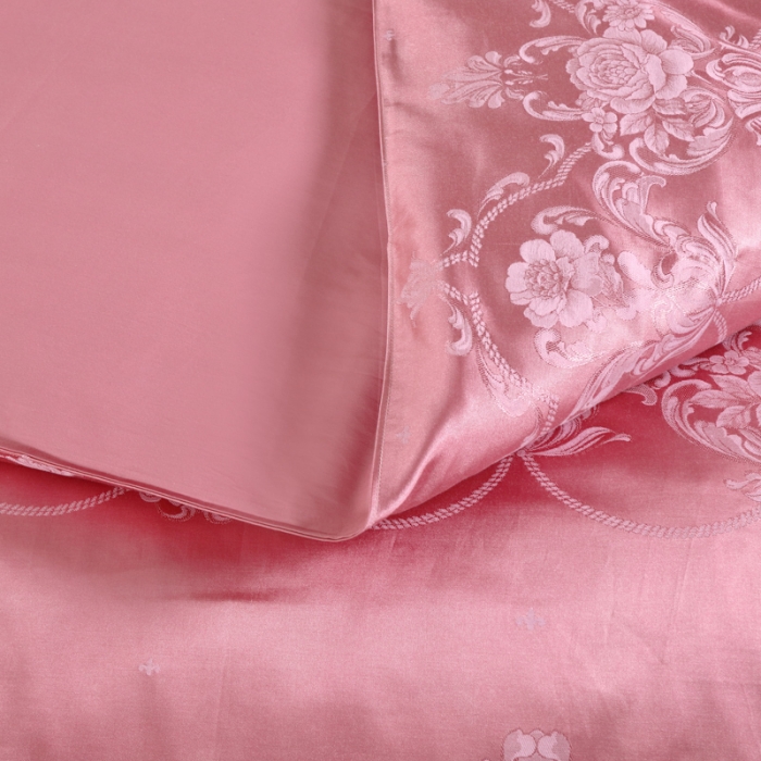 91家纺网 家纺一手货源 找家纺 OL家纺 新款色织欧式丝加棉大提花床裙夹棉四面围布四件套 华贵倾城-豆沙粉