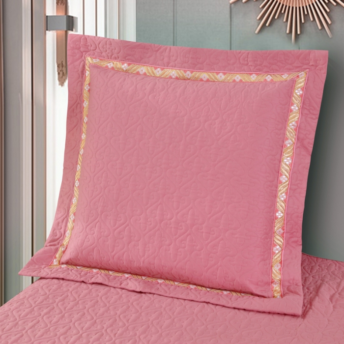 91家纺网 家纺一手货源 找家纺 OL家纺 新款色织欧式丝加棉大提花床裙夹棉四面围布四件套 华贵倾城-豆沙粉