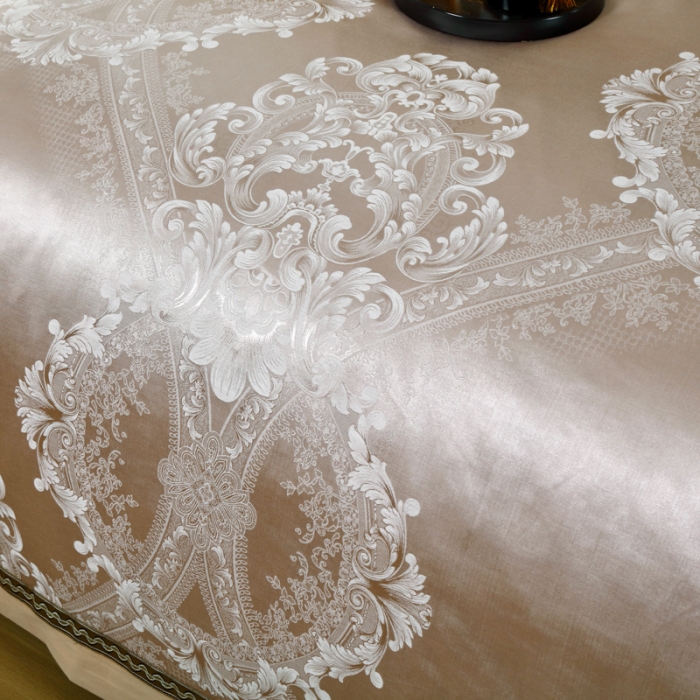 91家纺网 家纺一手货源 找家纺 OL家纺 新款色织欧式丝加棉大提花床裙夹棉四面围布四件套 杰西卡-灰驼