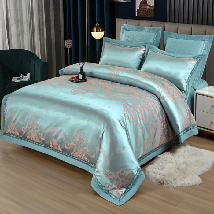 91家纺网 家纺一手货源 找家纺 OL家纺 新款色织欧式丝加棉大提花床裙夹棉四面围布四件套 克里斯娜-繁星兰