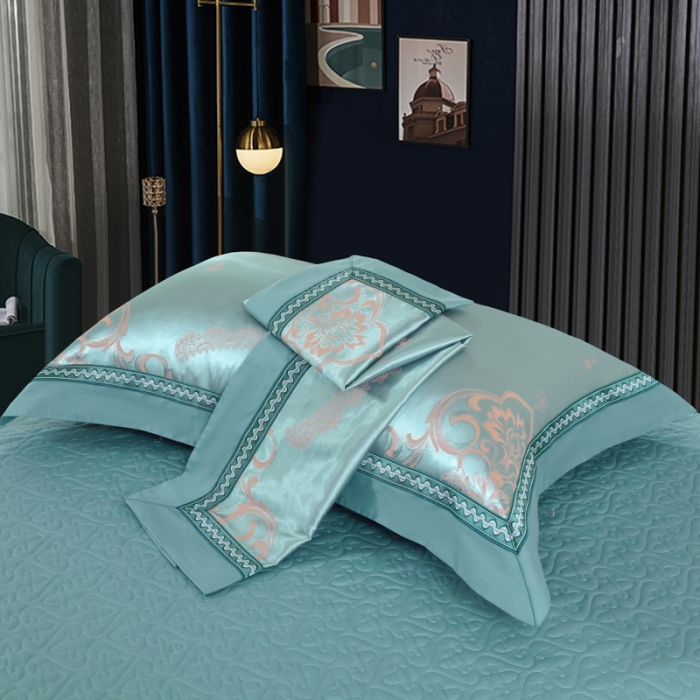 91家纺网 家纺一手货源 找家纺 OL家纺 新款色织欧式丝加棉大提花床裙夹棉四面围布四件套 克里斯娜-繁星兰