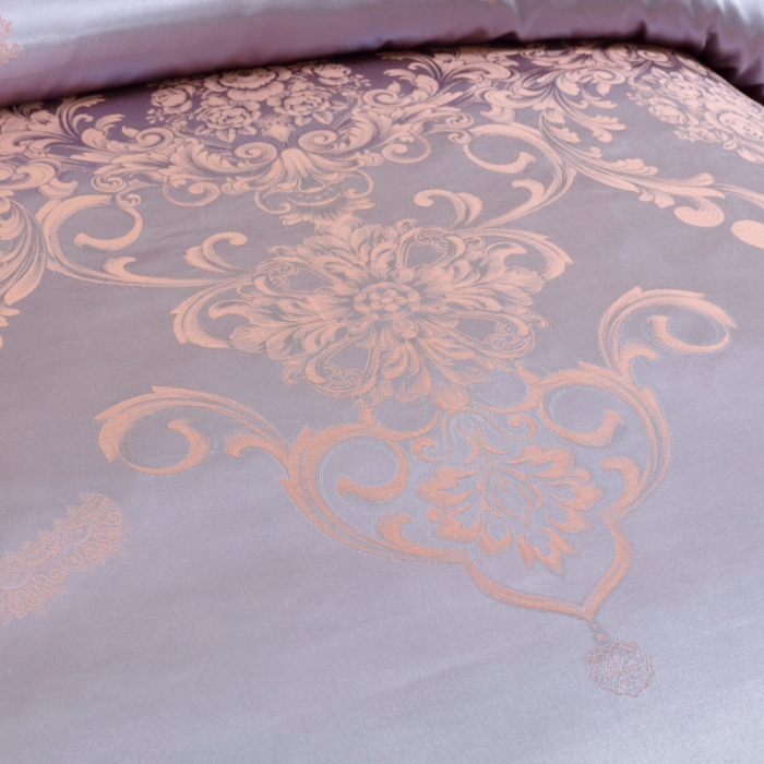 91家纺网 家纺一手货源 找家纺 OL家纺 新款色织欧式丝加棉大提花床裙夹棉四面围布四件套 克里斯娜-金灰