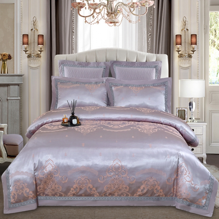 91家纺网 家纺一手货源 找家纺 OL家纺 新款色织欧式丝加棉大提花床裙夹棉四面围布四件套 克里斯娜-金灰