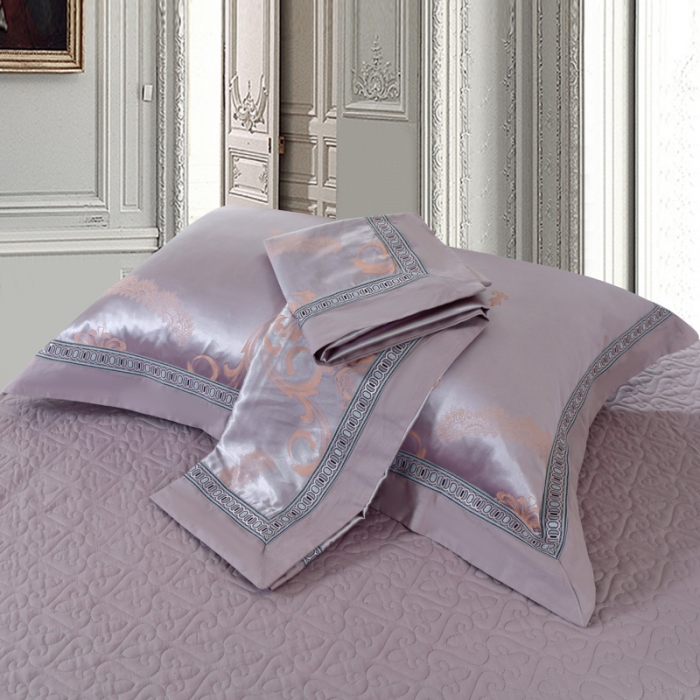 91家纺网 家纺一手货源 找家纺 OL家纺 新款色织欧式丝加棉大提花床裙夹棉四面围布四件套 克里斯娜-金灰