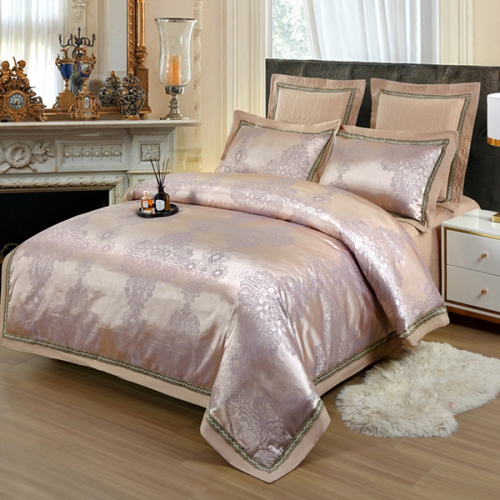 91家纺网 家纺一手货源 找家纺 OL家纺 新款色织欧式丝加棉大提花床裙夹棉四面围布四件套 罗马古韵-灰金