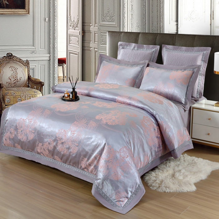 91家纺网 家纺一手货源 找家纺 OL家纺 新款色织欧式丝加棉大提花床裙夹棉四面围布四件套 绿野仙镜-灰