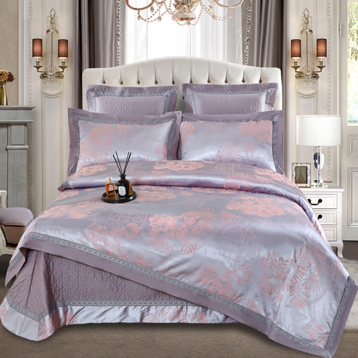 91家纺网 家纺一手货源 找家纺 OL家纺 新款色织欧式丝加棉大提花床裙夹棉四面围布四件套 绿野仙镜-灰