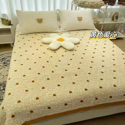 91家纺网 家纺一手货源 找家纺 赫梵茜2022新款秋冬必入牛奶绒床盖床盖 黄色爱心