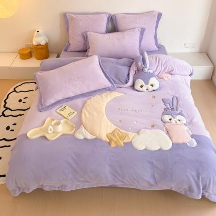 91家纺网 家纺一手货源 找家纺 （总）西西家居 2022新款全消光牛奶绒四件套-梦幻兔