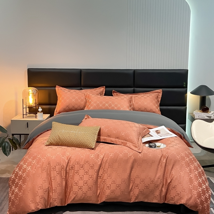 91家纺网 家纺一手货源 找家纺 遇见家居生活馆 2023新款水洗贡缎提花四件套 柏林-焦糖