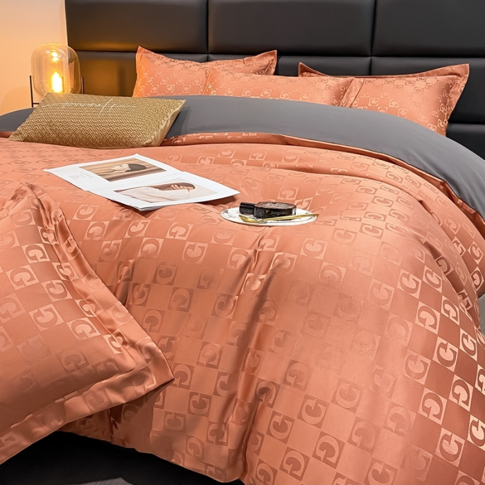 91家纺网 家纺一手货源 找家纺 遇见家居生活馆 2023新款水洗贡缎提花四件套 柏林-焦糖