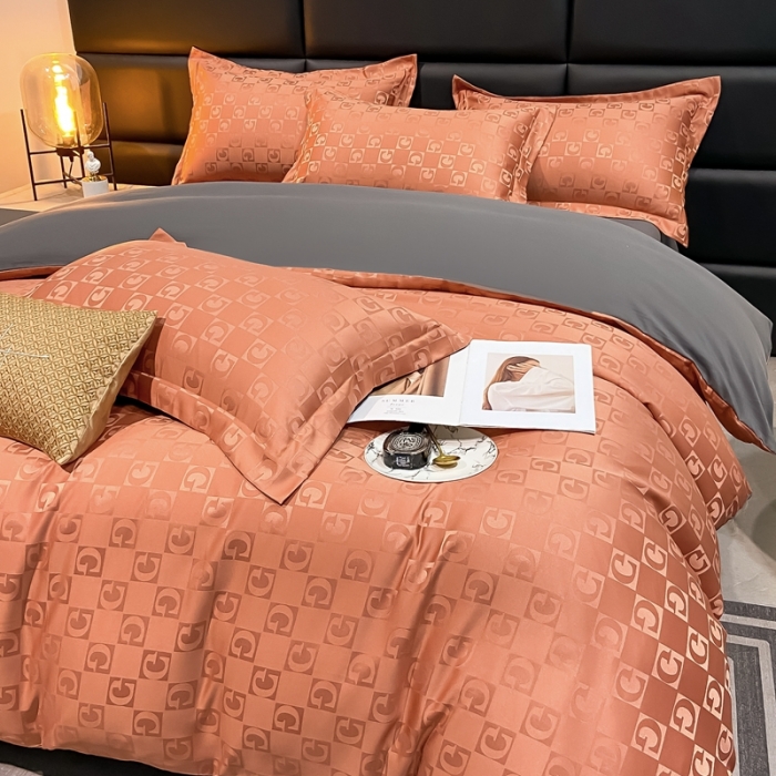 91家纺网 家纺一手货源 找家纺 遇见家居生活馆 2023新款水洗贡缎提花四件套 柏林-焦糖