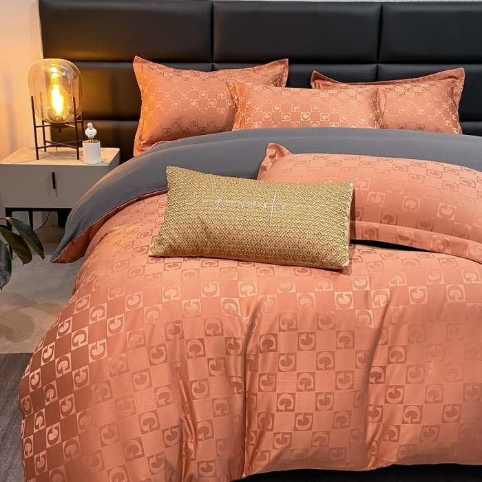 91家纺网 家纺一手货源 找家纺 遇见家居生活馆 2023新款水洗贡缎提花四件套 柏林-焦糖