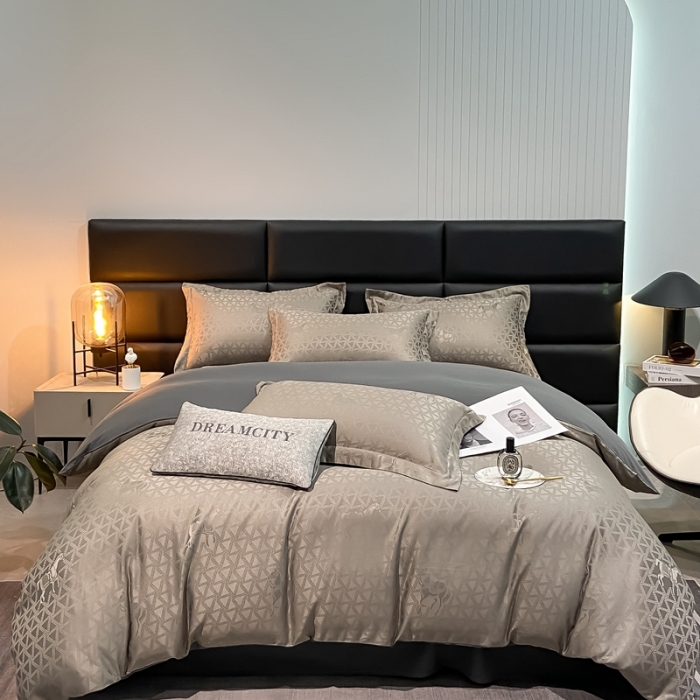 91家纺网 家纺一手货源 找家纺 遇见家居生活馆 2023新款水洗贡缎提花四件套 柏林-深灰