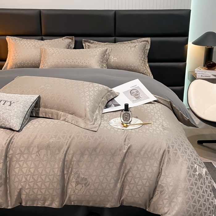 91家纺网 家纺一手货源 找家纺 遇见家居生活馆 2023新款水洗贡缎提花四件套 柏林-深灰