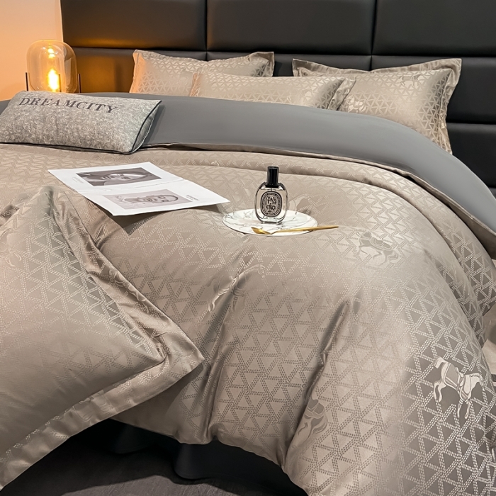 91家纺网 家纺一手货源 找家纺 遇见家居生活馆 2023新款水洗贡缎提花四件套 柏林-深灰