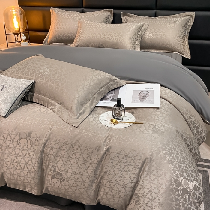 91家纺网 家纺一手货源 找家纺 遇见家居生活馆 2023新款水洗贡缎提花四件套 柏林-深灰