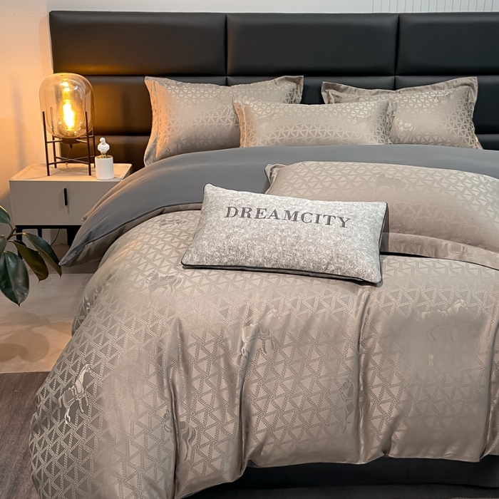 91家纺网 家纺一手货源 找家纺 遇见家居生活馆 2023新款水洗贡缎提花四件套 柏林-深灰