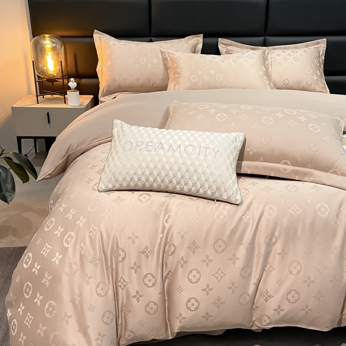 91家纺网 家纺一手货源 找家纺 遇见家居生活馆 2023新款水洗贡缎提花四件套 柏林-香槟金