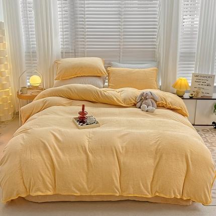 91家纺网 家纺一手货源 找家纺 红嘴企鹅 2025新款三角针千鸟格四件套 千鸟格-黄