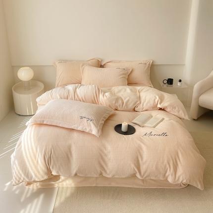 潘朵拉 2022新款编织刺绣牛奶绒四件套 编织米白