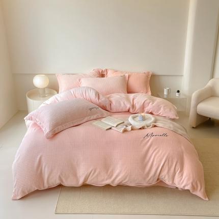 潘朵拉 2022新款编织刺绣牛奶绒四件套 编织玉