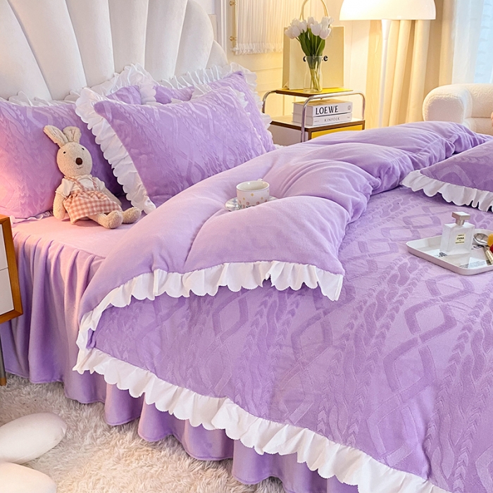 91家纺网 家纺一手货源 找家纺 （总）梦之岛 2022韩版塔芙公主压花牛奶绒四件套