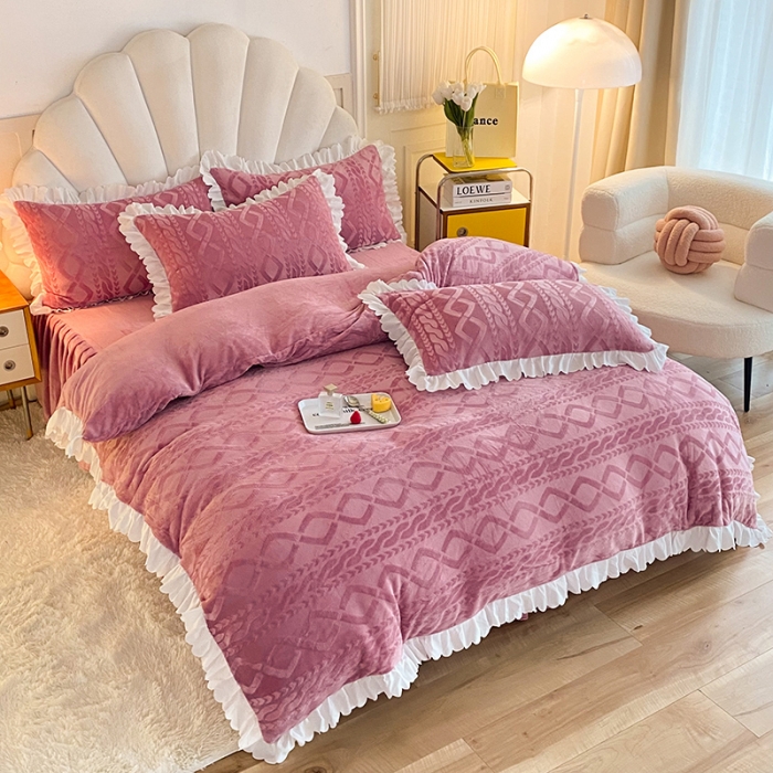 91家纺网 家纺一手货源 找家纺 梦之岛 2022韩版塔芙公主压花牛奶绒四件套 塔芙公主-豆沙