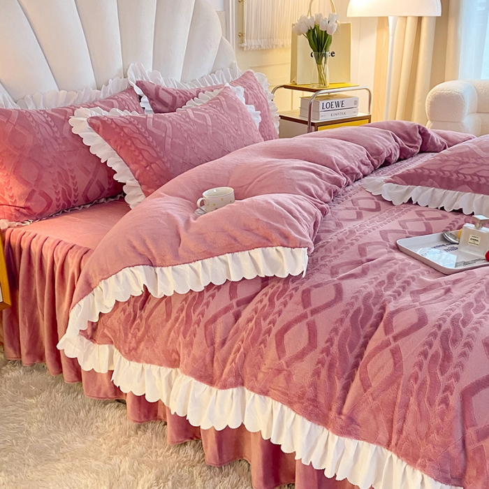 91家纺网 家纺一手货源 找家纺 梦之岛 2022韩版塔芙公主压花牛奶绒四件套 塔芙公主-豆沙