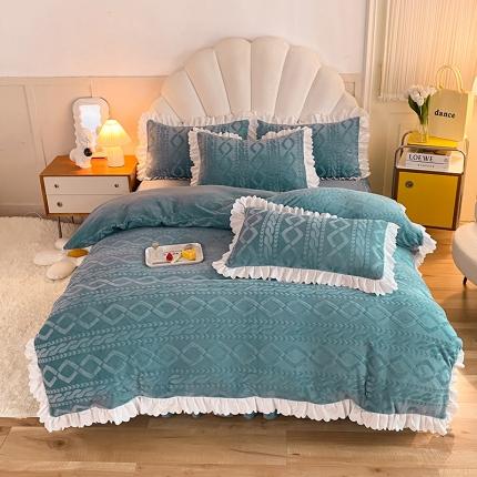 梦之岛 2022韩版塔芙公主压花牛奶绒四件套 塔芙公主-蓝