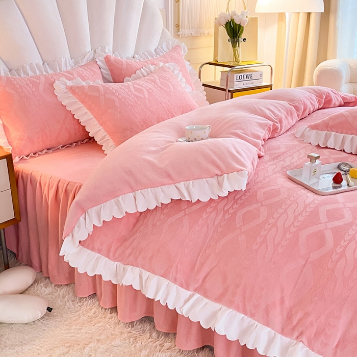 91家纺网 家纺一手货源 找家纺 梦之岛 2022韩版塔芙公主压花牛奶绒四件套 塔芙公主-玉