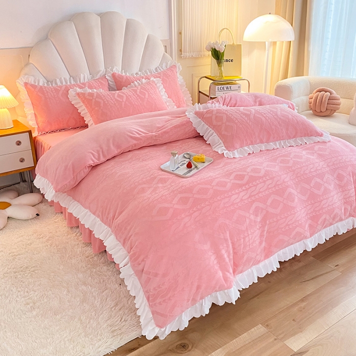 91家纺网 家纺一手货源 找家纺 梦之岛 2022韩版塔芙公主压花牛奶绒四件套 塔芙公主-玉