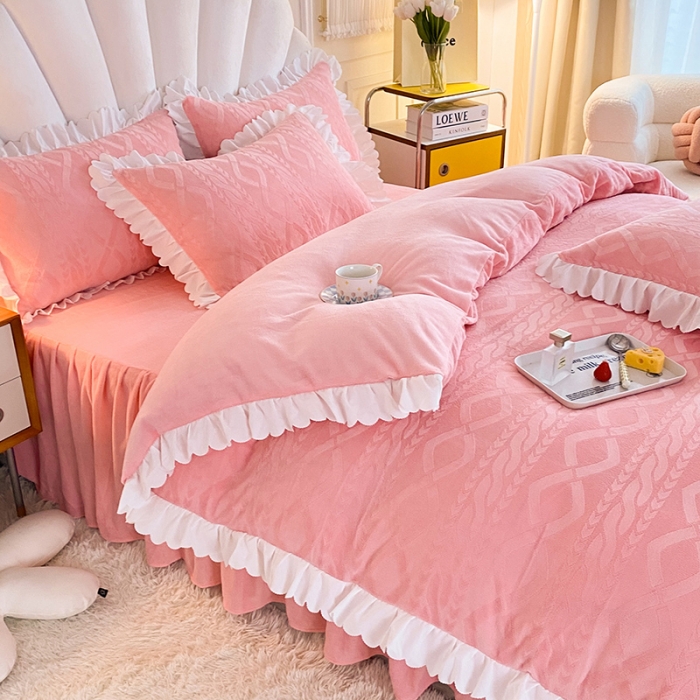 91家纺网 家纺一手货源 找家纺 梦之岛 2022韩版塔芙公主压花牛奶绒四件套 塔芙公主-玉