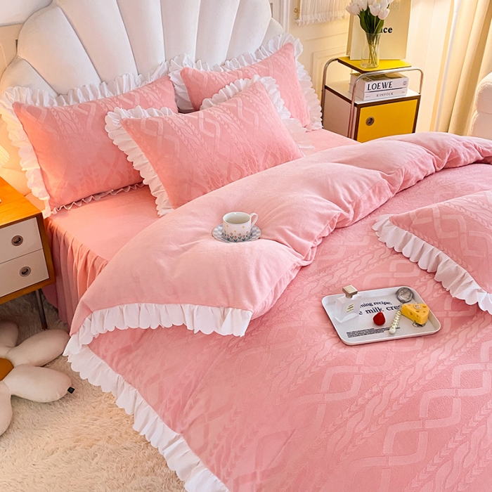 91家纺网 家纺一手货源 找家纺 梦之岛 2022韩版塔芙公主压花牛奶绒四件套 塔芙公主-玉