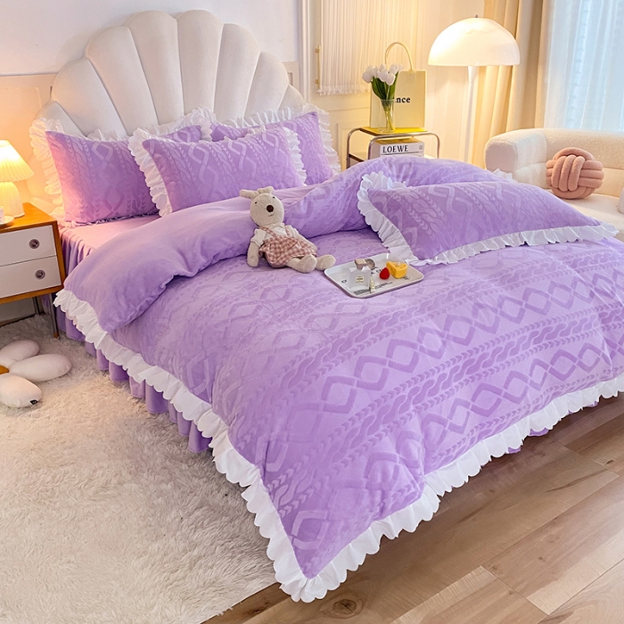 91家纺网 家纺一手货源 找家纺 梦之岛 2022韩版塔芙公主压花牛奶绒四件套 塔芙公主-紫